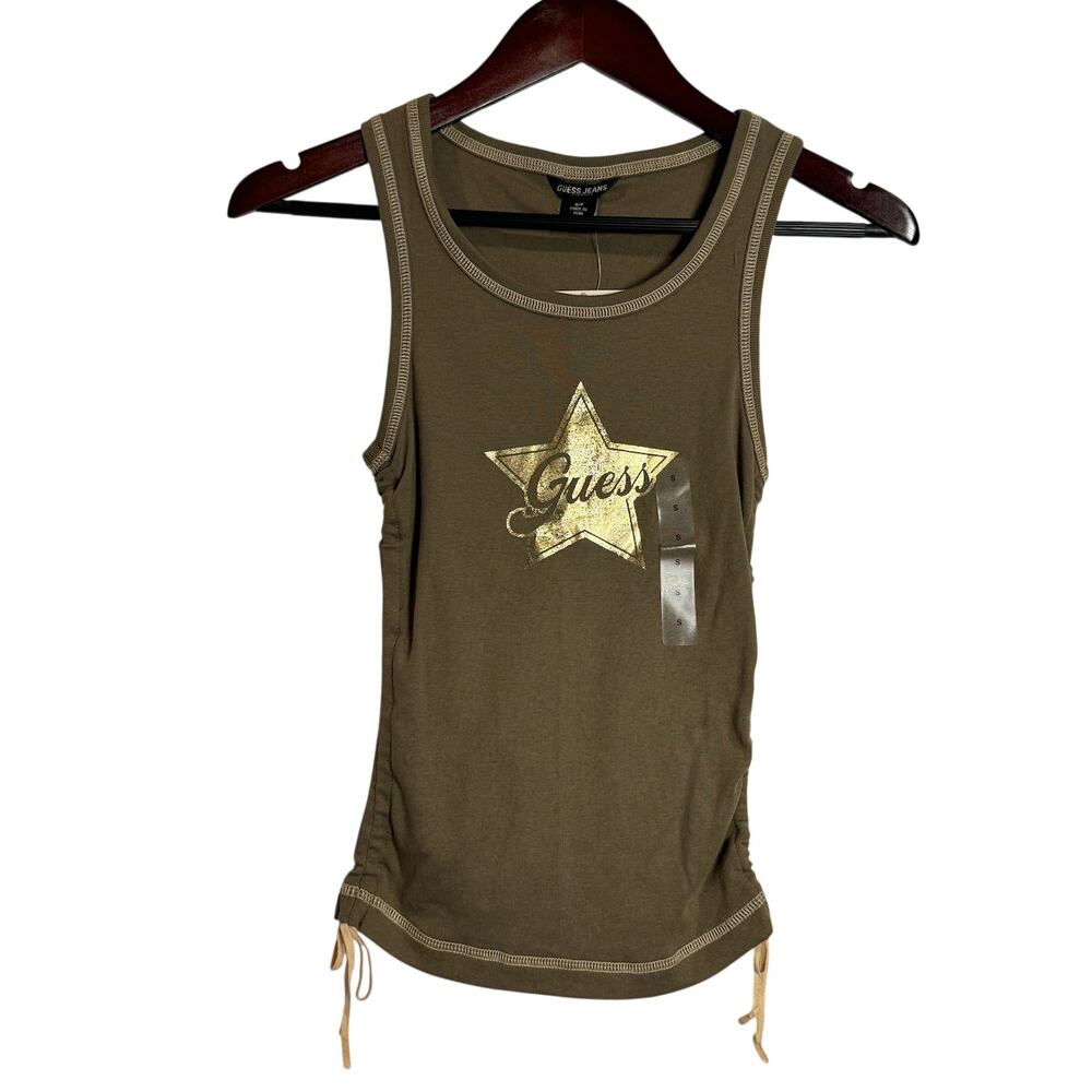 VTG Y2K Deadstock NWT Guess Size Small Olive Green Gold Tank Size Small 2000s